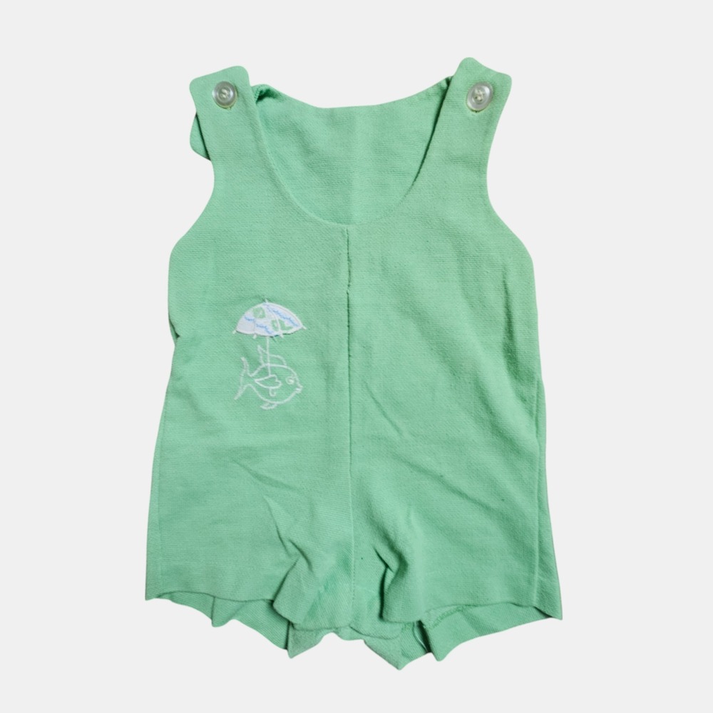 Vintage Health-Tex Infant Umbrella Fish One-Piece Romper 24‎ Months Mint Green